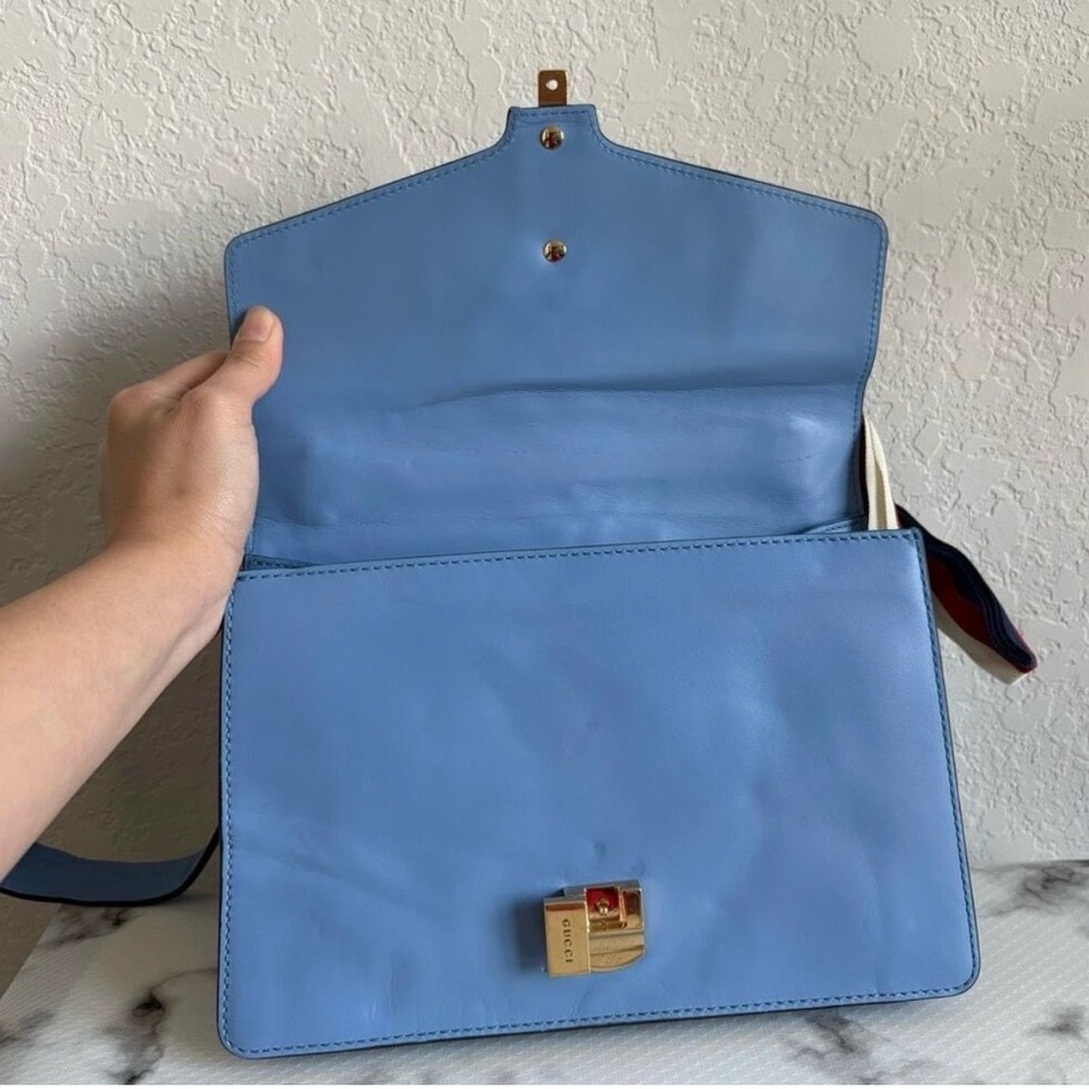 Gucci Sylvie Light Blue Crossbody Bag with Red and Gold Details - Picture 6 of 16